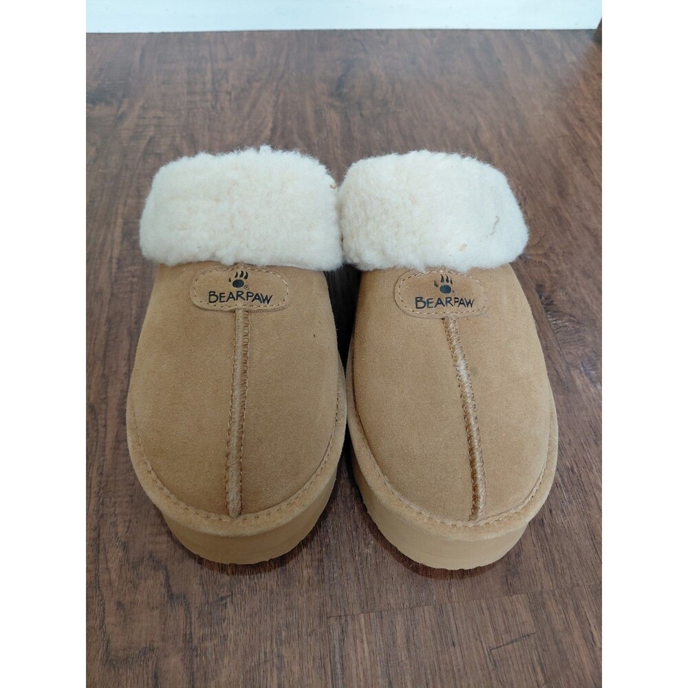 Bearpaw Platform Chunky Slippers, 10 Sheepskin, Tan Suede Leather - Picture 3 of 12